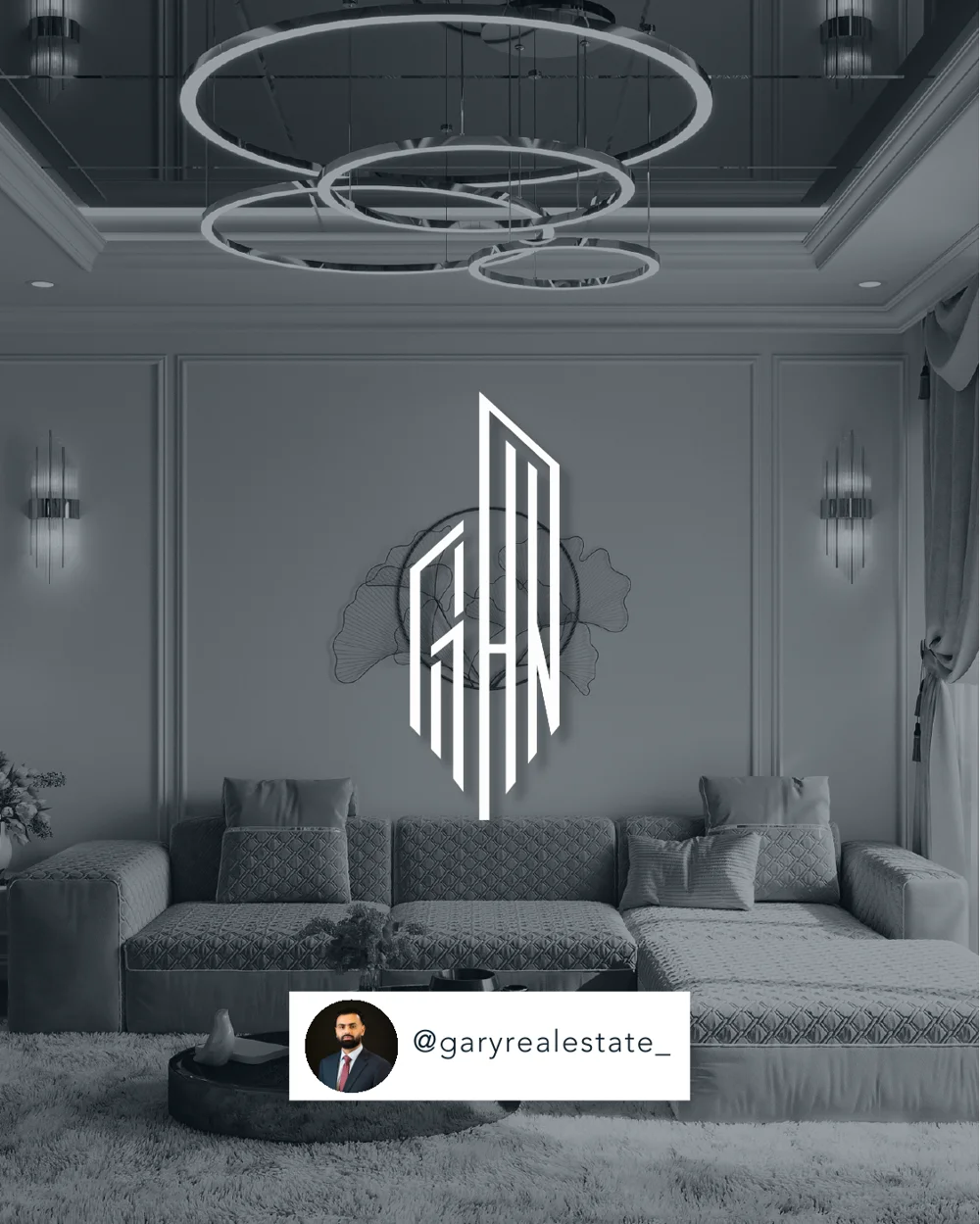 GHN architectural monogram over an interior